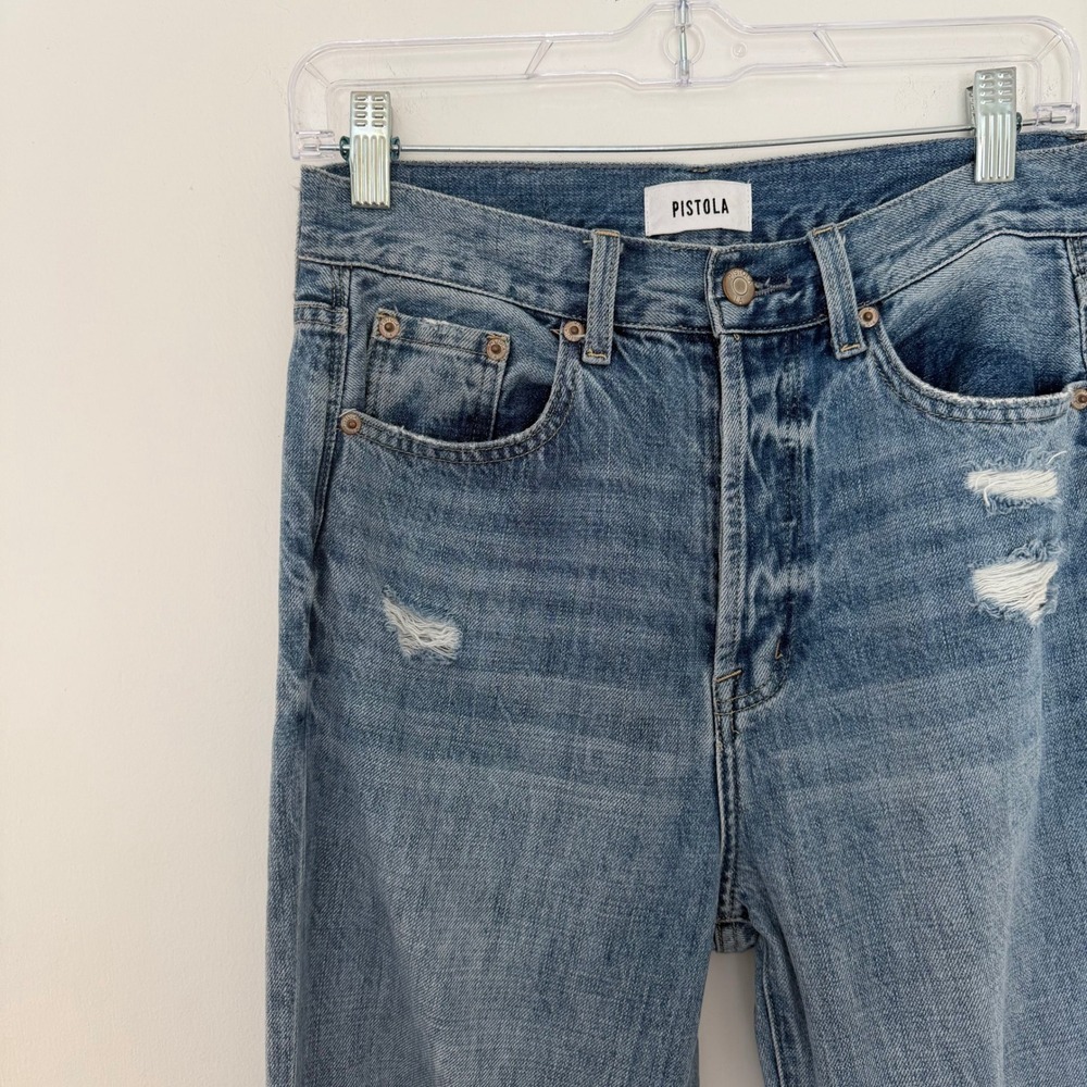 PISTOLA High Rise Straight Leg Jeans Distressed Blue‎ Size 26 - Picture 2 of 9